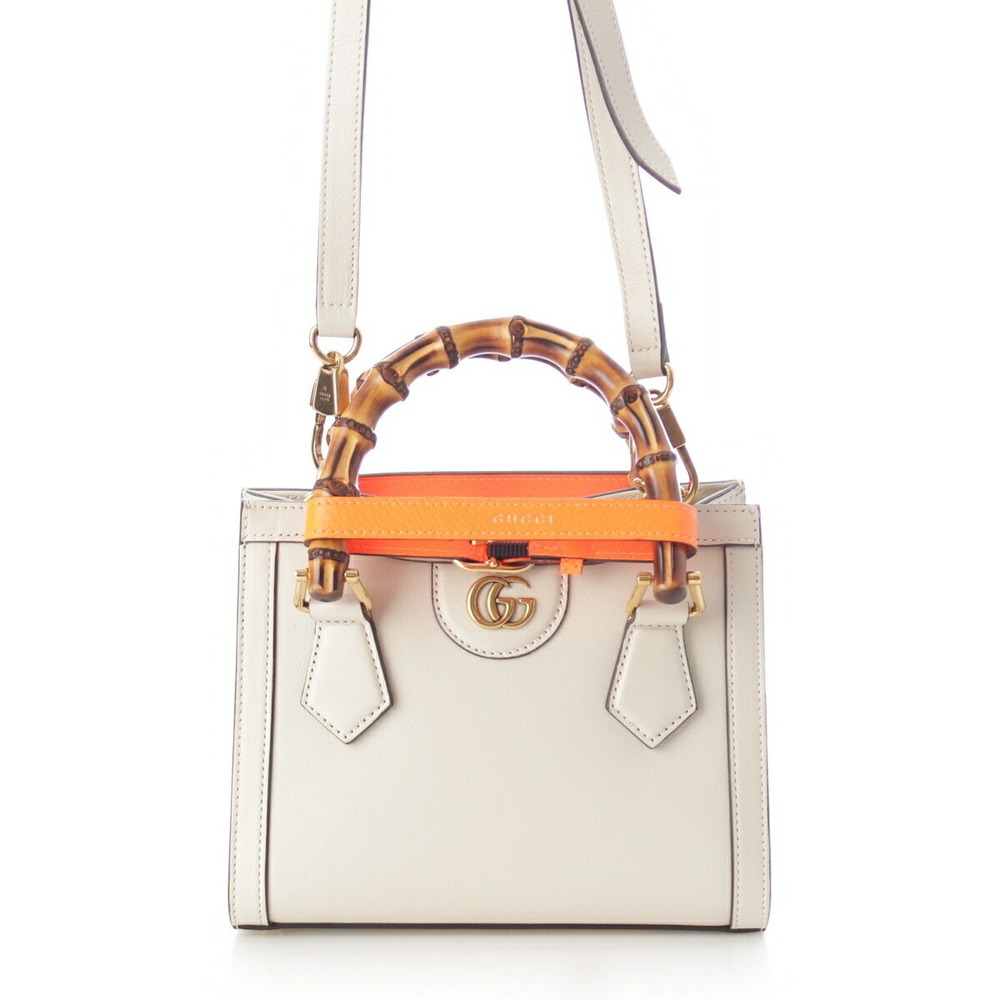 Gucci White Shoulder Orange Handbag Diana Leather Bamboo - Picture 6 of 10
